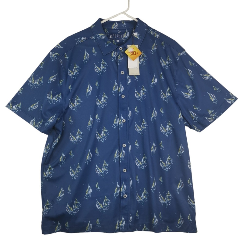 BERMUDA SANDS ATHLETIC Blue Shirt Button Down Size M PIT TO PIT 23 In NWT